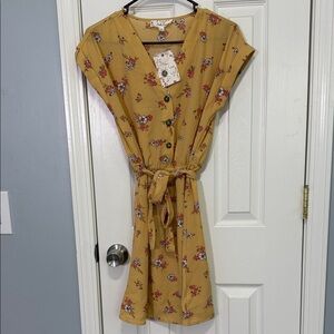 Pink Rose Mustard Floral Mini Dress